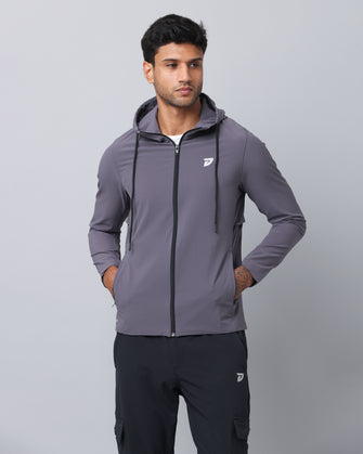 KA53 Water Resistant Wind Cheater Jacket with Hoodie | Medium Grey