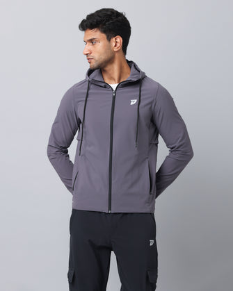 KA53 Water Resistant Wind Cheater Jacket with Hoodie | Medium Grey