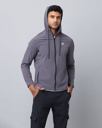 KA53 Water Resistant Wind Cheater Jacket with Hoodie | Medium Grey