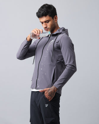 KA53 Water Resistant Wind Cheater Jacket with Hoodie | Medium Grey