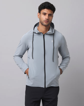 KA53 Water Resistant Wind Cheater Jacket with Hoodie | Light Grey