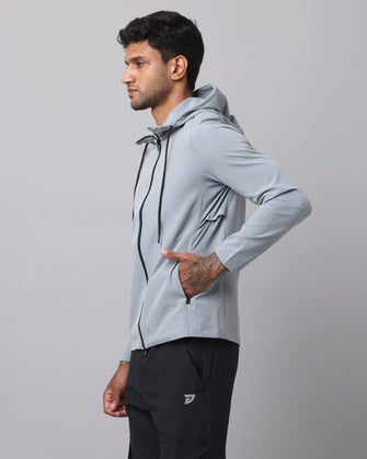 KA53 Water Resistant Wind Cheater Jacket with Hoodie | Light Grey