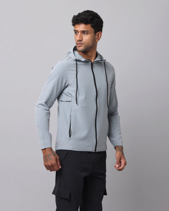 KA53 Water Resistant Wind Cheater Jacket with Hoodie | Light Grey