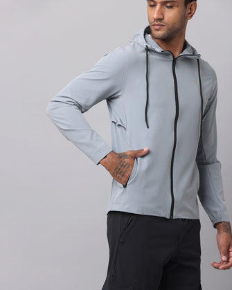 KA53 Water Resistant Wind Cheater Jacket with Hoodie | Light Grey