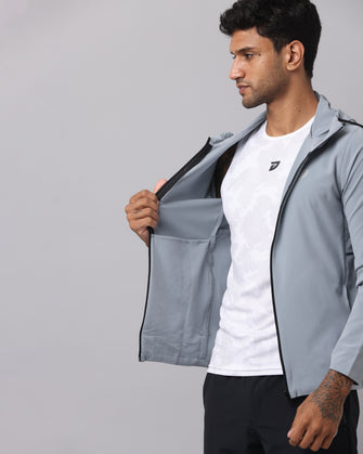 KA53 Water Resistant Wind Cheater Jacket with Hoodie | Light Grey