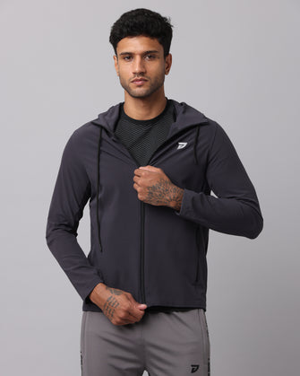 KA53 Water Resistant Wind Cheater Jacket with Hoodie | Dark Grey