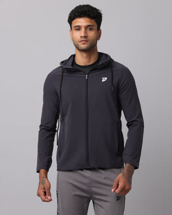 KA53 Water Resistant Wind Cheater Jacket with Hoodie | Dark Grey