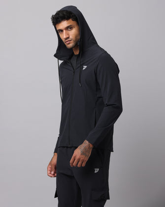 KA53 Water Resistant Wind Cheater Jacket with Hoodie | Black