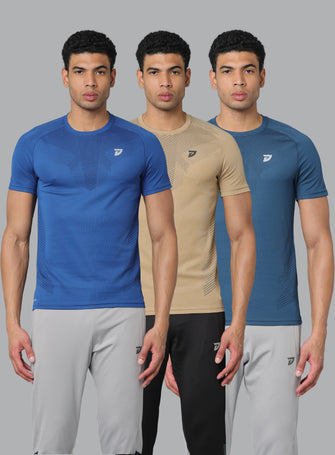 Pack of 3   KA 53 Aeroline Dri-Fit Tshirt | Airforce,pista & Light Airforce