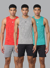 Pack of 3     KA 53 Camouflage Dri-Fit Tanktop | Red,Grey & Sea Green