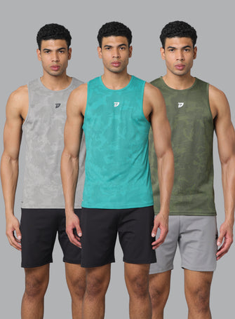 Pack of 3     KA 53 Camouflage Dri-Fit Tanktop | Grey,Sea Green& Army Green