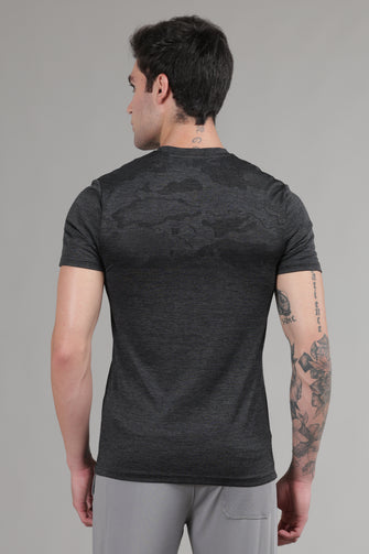 KA 53 Camouflage Jacquard Lycra Tshirt | Jet Black