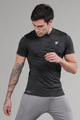 KA 53 Camouflage Jacquard Lycra Tshirt | Jet Black