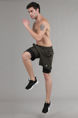 KA53 Running Shorts With Inner Tight | Olive